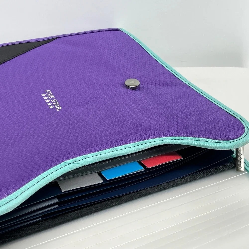 Five Star Zip Side Binder 3 Tab Expanding File Purple Black Teal 3-Ring Binder